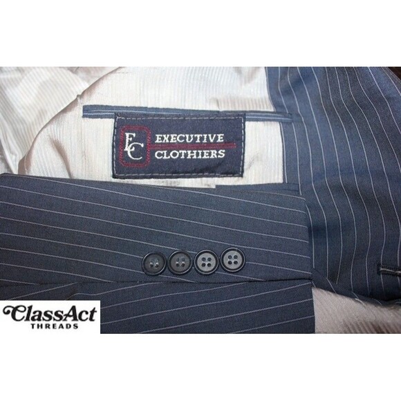 Executive Clothiers Sport Coat Suit Jacket Blazer Men's Wool Blue Striped 42L - Picture 10 of 10